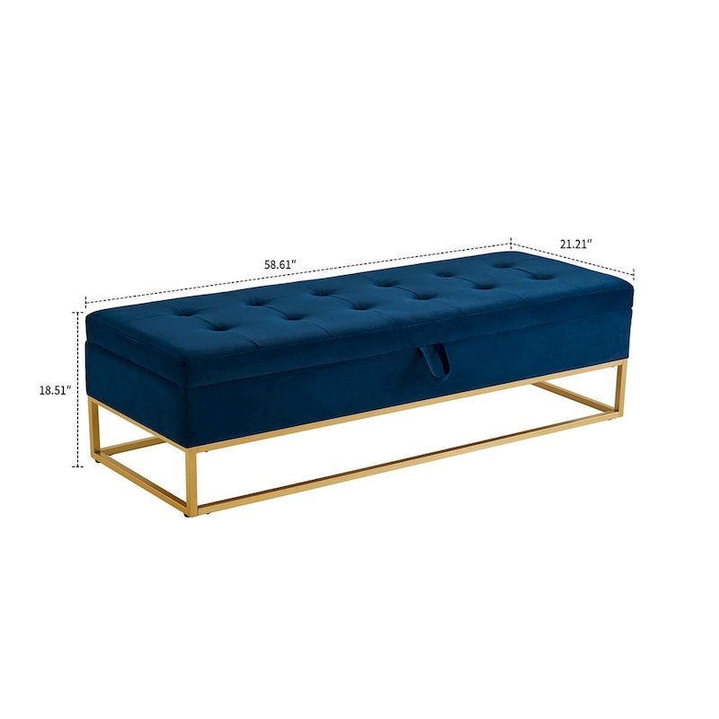 Banc de rangement moderne en velours avec assise relevable