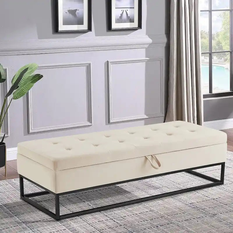 Banc de rangement moderne en velours avec assise relevable