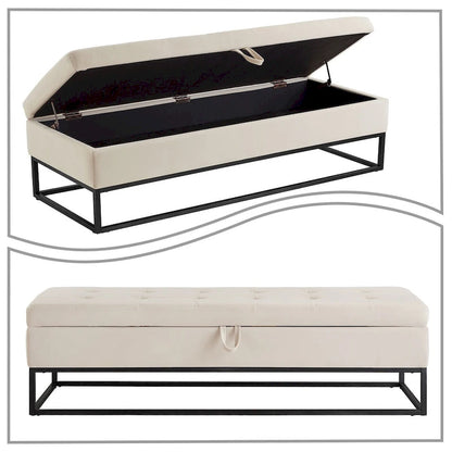 Banc de rangement moderne en velours avec assise relevable