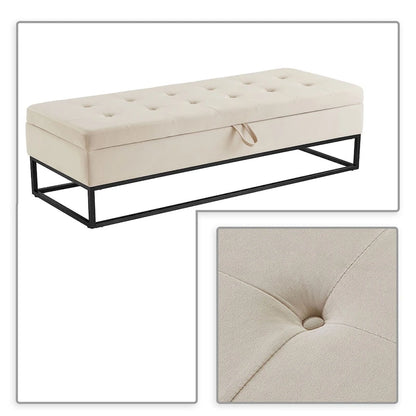 Banc de rangement moderne en velours avec assise relevable