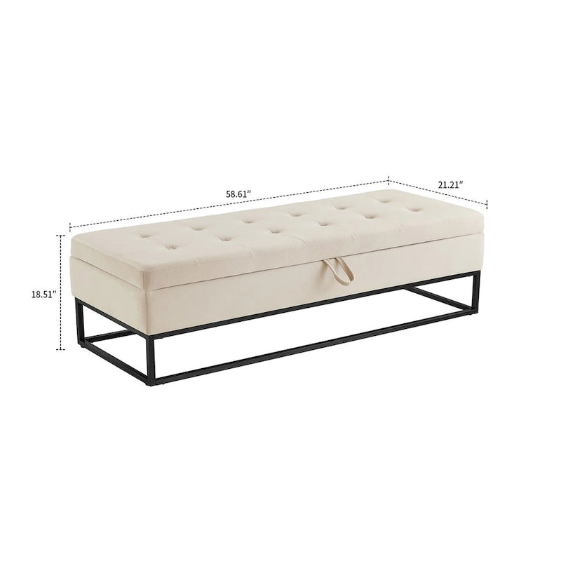 Banc de rangement moderne en velours avec assise relevable