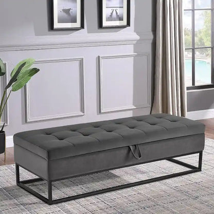 Banc de rangement moderne en velours avec assise relevable