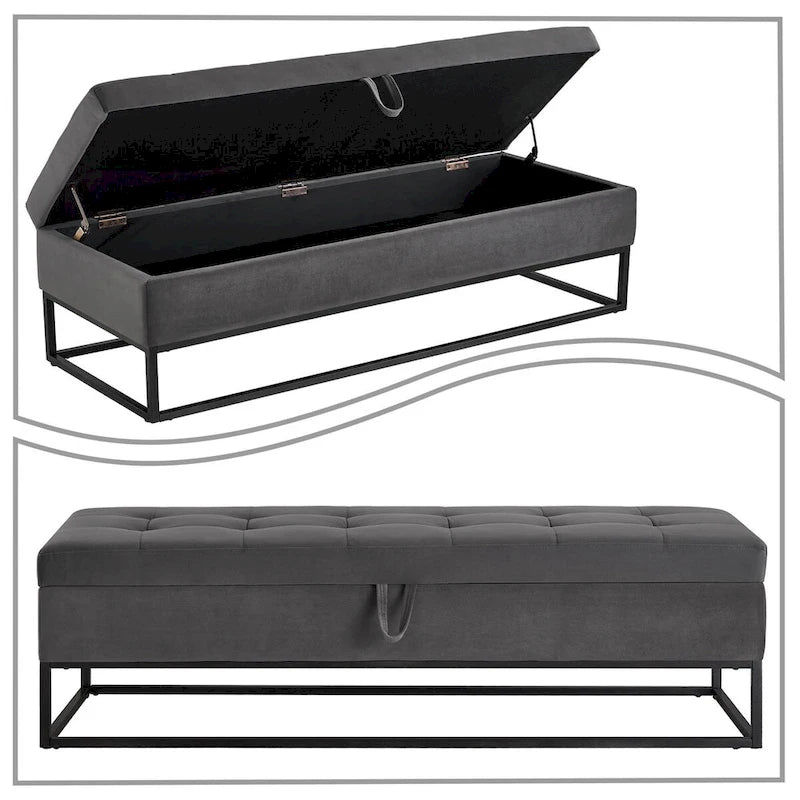 Banc de rangement moderne en velours avec assise relevable