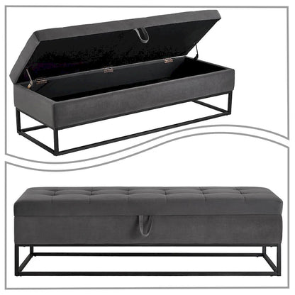 Banc de rangement moderne en velours avec assise relevable