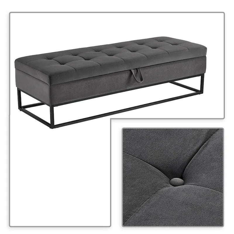 Banc de rangement moderne en velours avec assise relevable