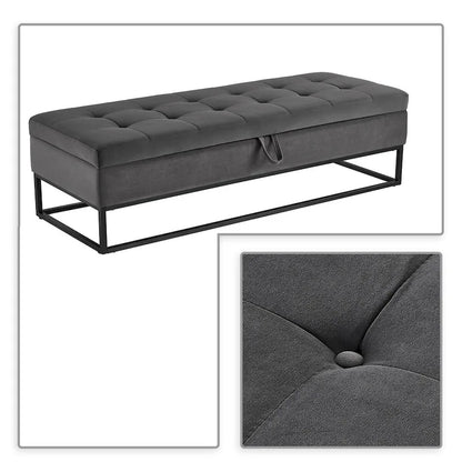 Banc de rangement moderne en velours avec assise relevable