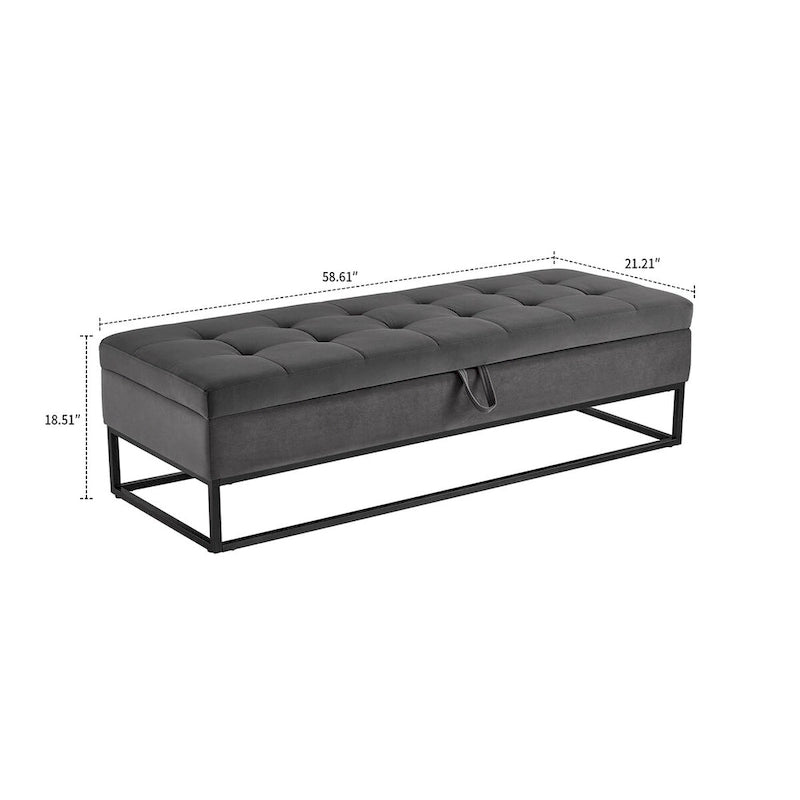 Banc de rangement moderne en velours avec assise relevable