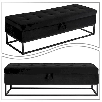 Banc de rangement moderne en velours avec assise relevable