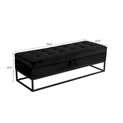 Banc de rangement moderne en velours avec assise relevable
