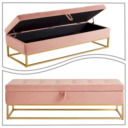 Banc de rangement moderne en velours avec assise relevable