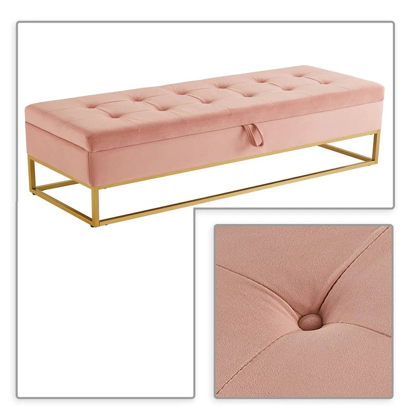 Banc de rangement moderne en velours avec assise relevable