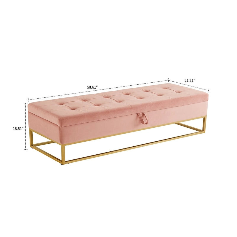 Banc de rangement moderne en velours avec assise relevable