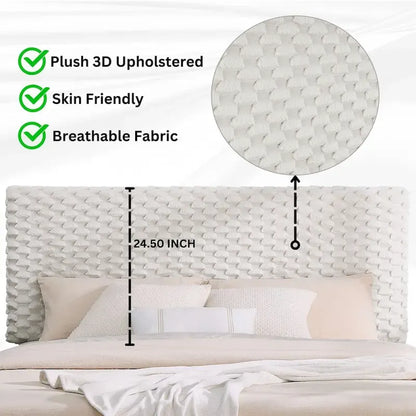 Lit plateforme rembourré 3D Roundhill Findlay Plush, couleur blanc tourterelle