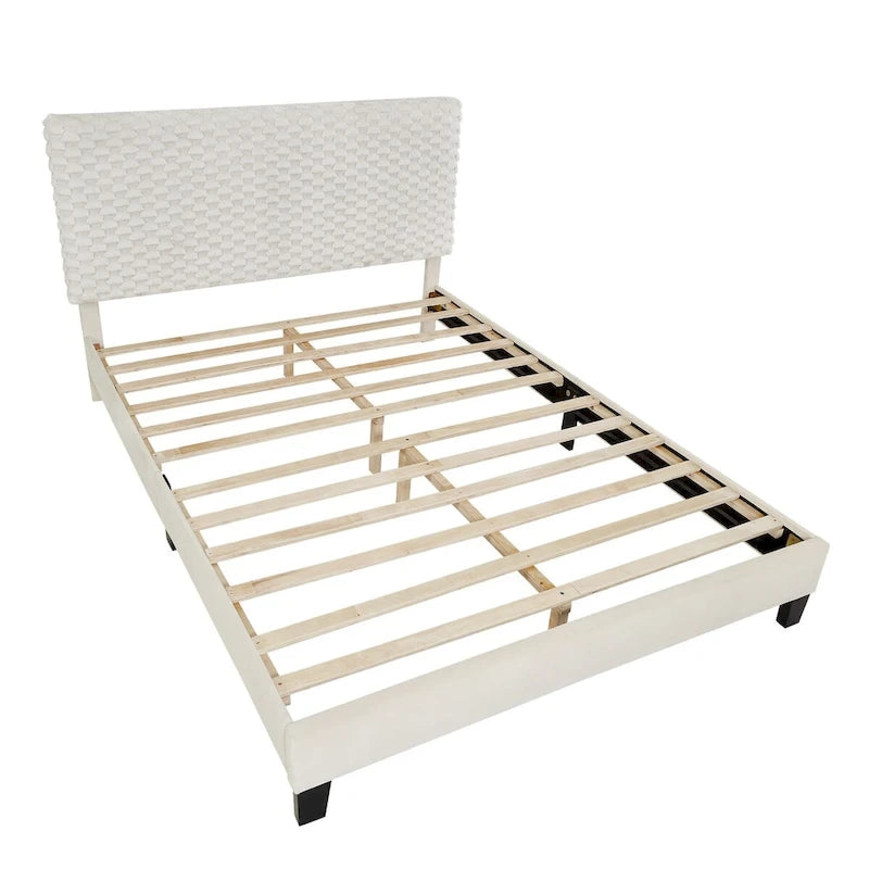 Lit plateforme rembourré 3D Roundhill Findlay Plush, couleur blanc tourterelle