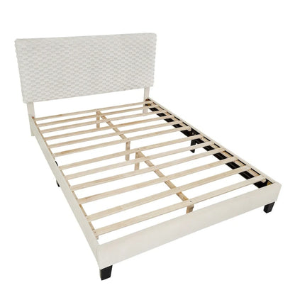 Lit plateforme rembourré 3D Roundhill Findlay Plush, couleur blanc tourterelle