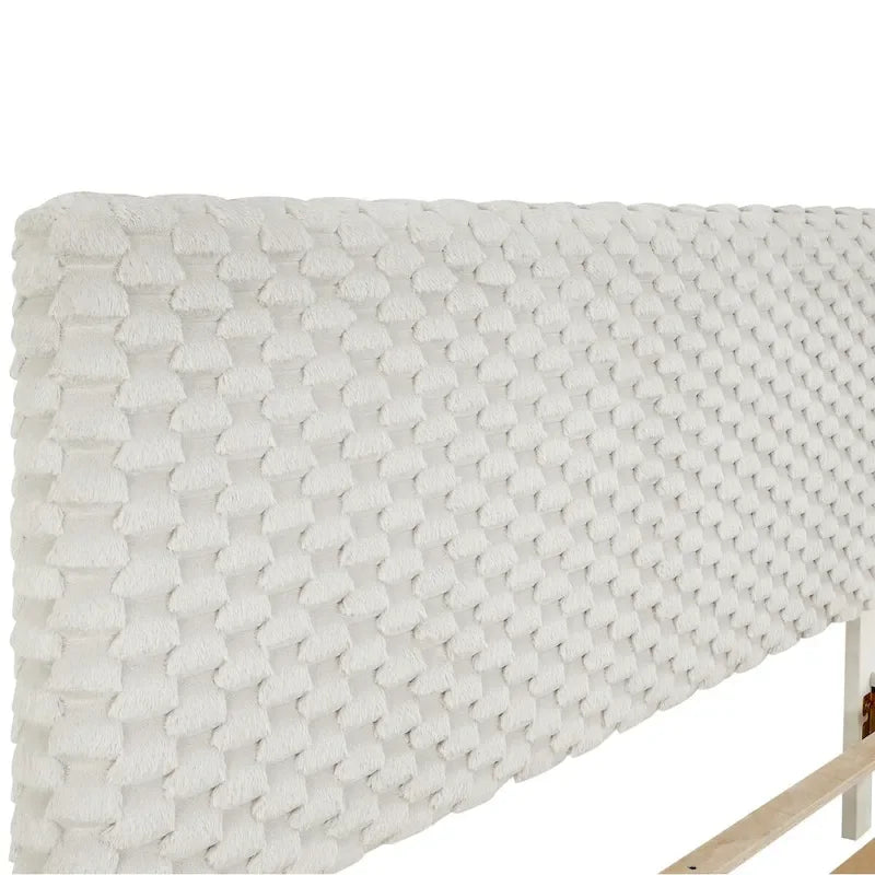 Lit plateforme rembourré 3D Roundhill Findlay Plush, couleur blanc tourterelle