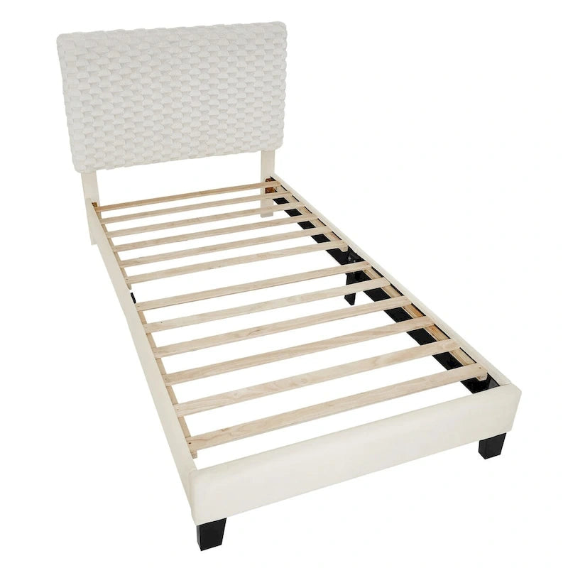 Lit plateforme rembourré 3D Roundhill Findlay Plush, couleur blanc tourterelle
