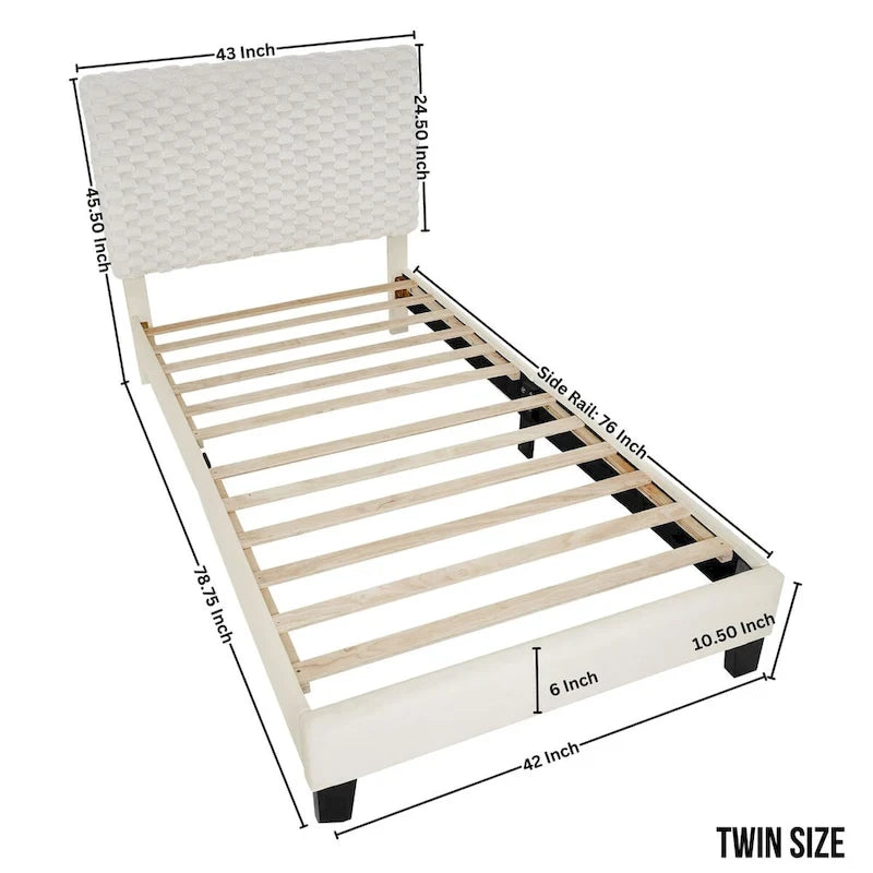 Lit plateforme rembourré 3D Roundhill Findlay Plush, couleur blanc tourterelle