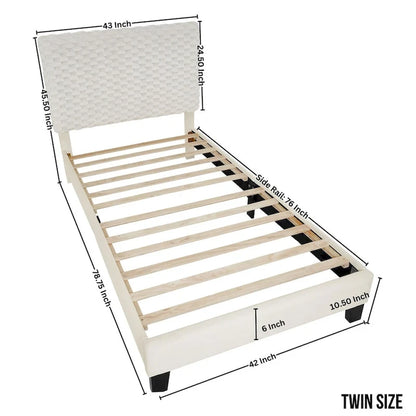 Lit plateforme rembourré 3D Roundhill Findlay Plush, couleur blanc tourterelle