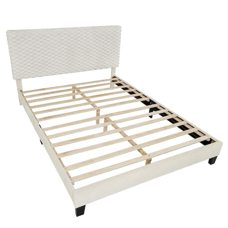 Lit plateforme rembourré 3D Roundhill Findlay Plush, couleur blanc tourterelle