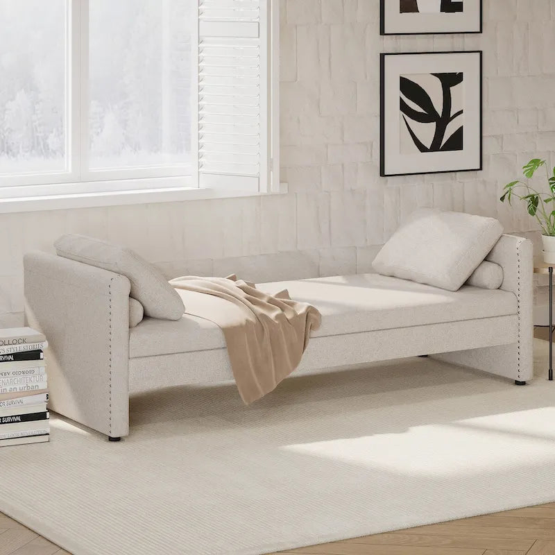 Méridienne moderne capitonnée avec coussins, petite méridienne simple pour salon