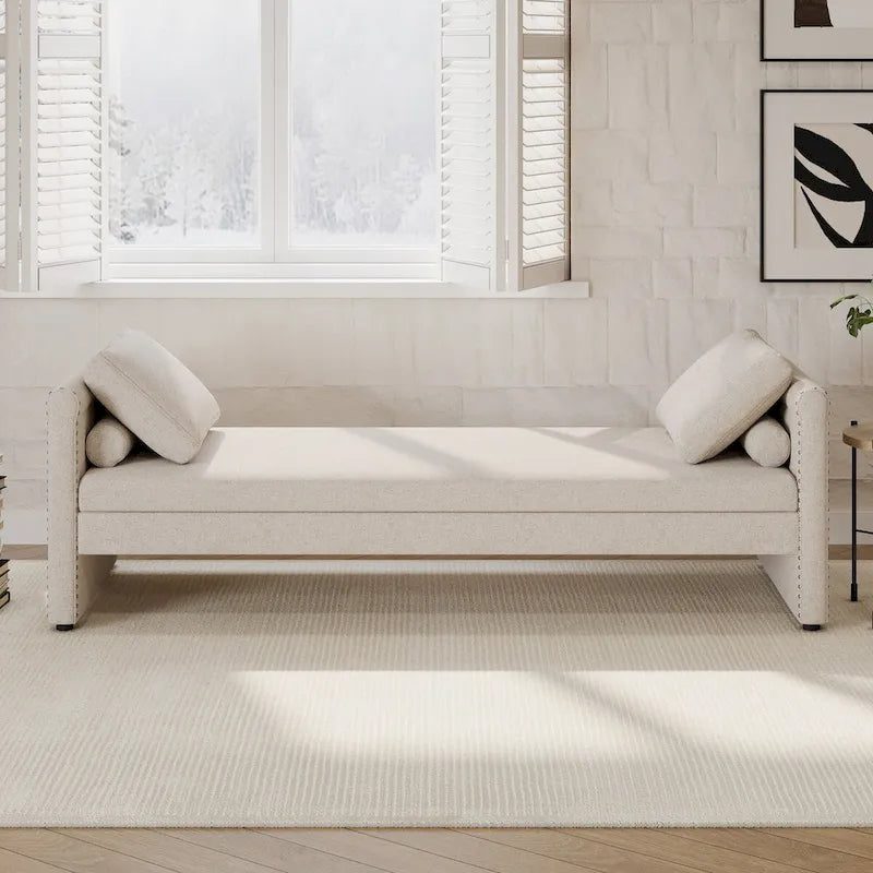 Méridienne moderne capitonnée avec coussins, petite méridienne simple pour salon