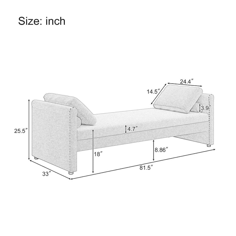 Méridienne moderne capitonnée avec coussins, petite méridienne simple pour salon
