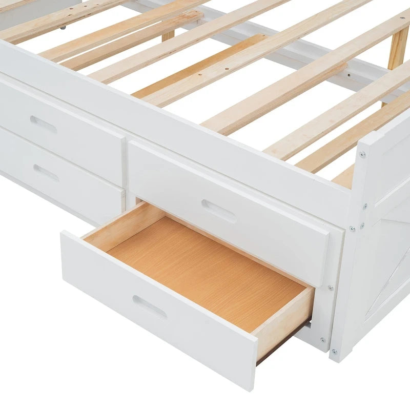 Lit en bois avec rangement, lit gigogne simple et trois tiroirs de rangement
