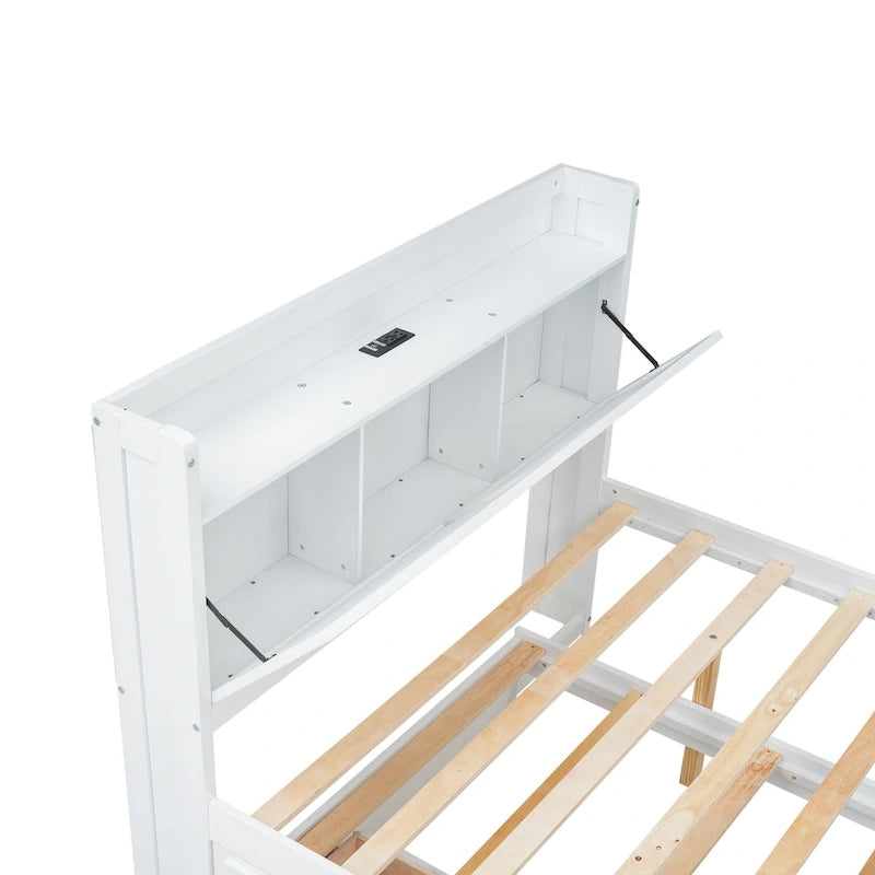 Lit en bois avec rangement, lit gigogne simple et trois tiroirs de rangement