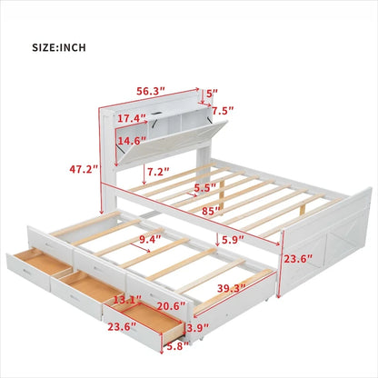 Lit en bois avec rangement, lit gigogne simple et trois tiroirs de rangement