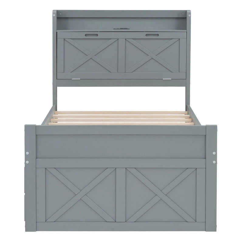 Lit en bois avec rangement, lit gigogne simple et trois tiroirs de rangement
