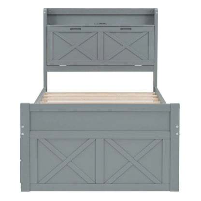 Lit en bois avec rangement, lit gigogne simple et trois tiroirs de rangement