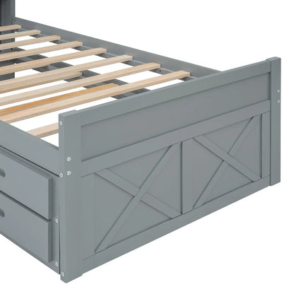 Lit en bois avec rangement, lit gigogne simple et trois tiroirs de rangement