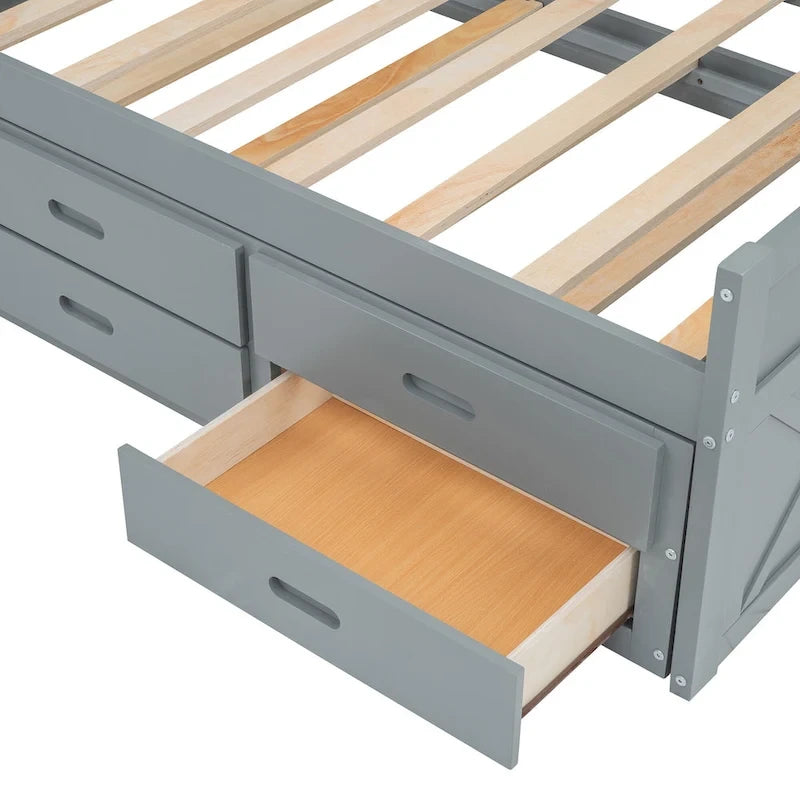 Lit en bois avec rangement, lit gigogne simple et trois tiroirs de rangement