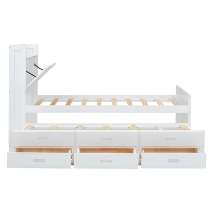 Lit en bois avec rangement, lit gigogne simple et trois tiroirs de rangement