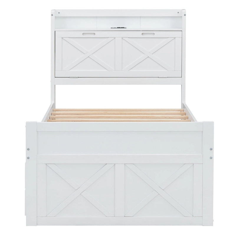 Lit en bois avec rangement, lit gigogne simple et trois tiroirs de rangement