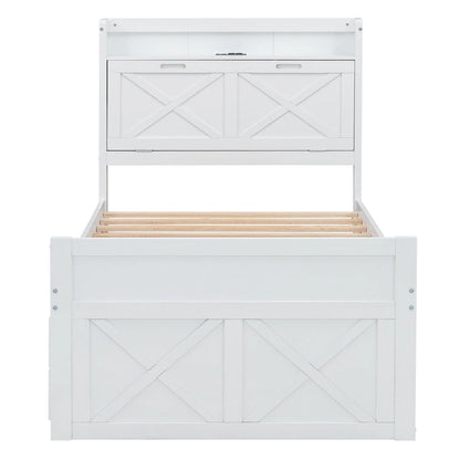 Lit en bois avec rangement, lit gigogne simple et trois tiroirs de rangement