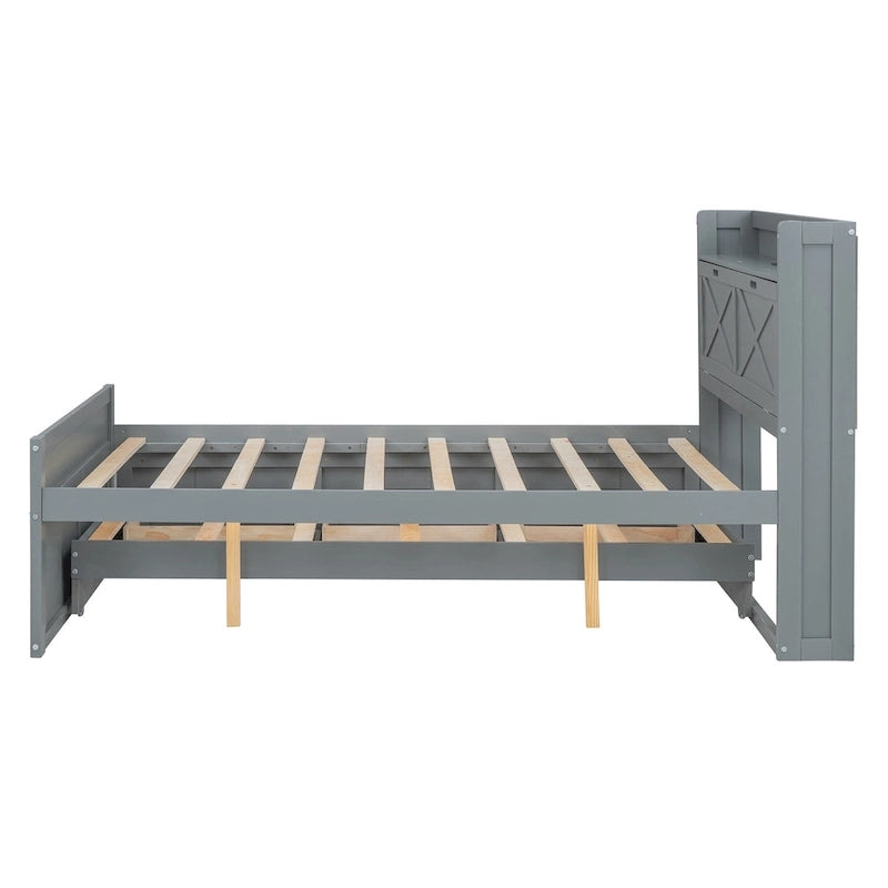 Lit en bois avec rangement, lit gigogne simple et trois tiroirs de rangement