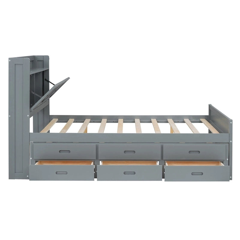 Lit en bois avec rangement, lit gigogne simple et trois tiroirs de rangement