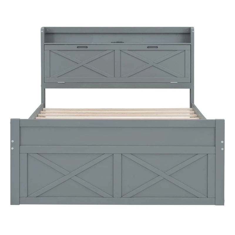 Lit en bois avec rangement, lit gigogne simple et trois tiroirs de rangement