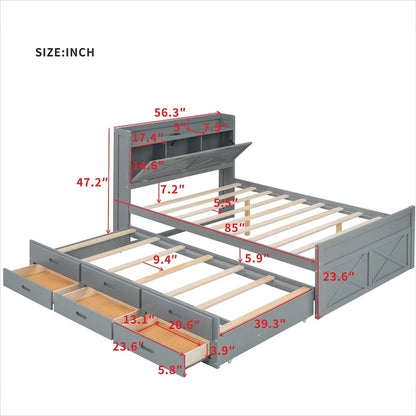 Lit en bois avec rangement, lit gigogne simple et trois tiroirs de rangement