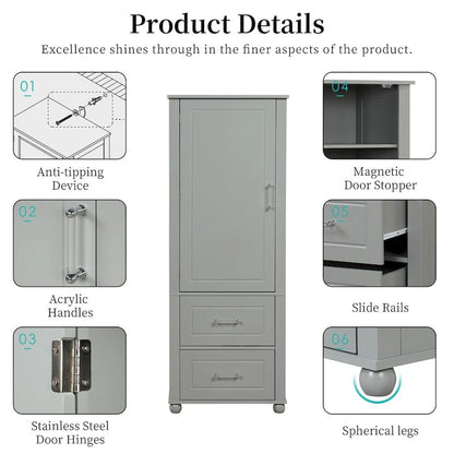Armoire de rangement haute pour salle de bain, armoire de rangement autoportante