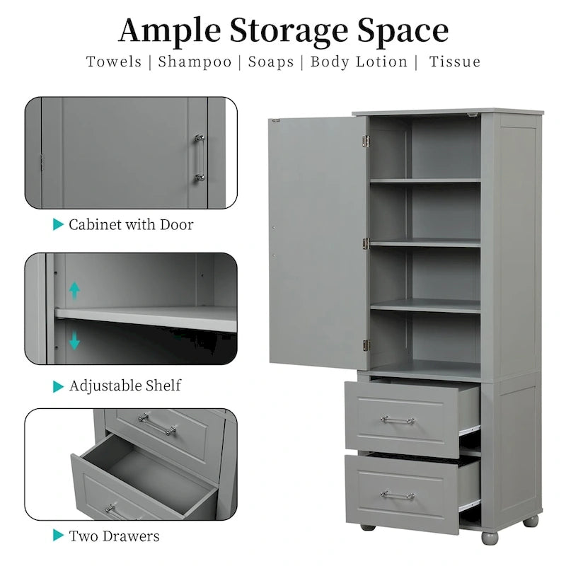 Armoire de rangement haute pour salle de bain, armoire de rangement autoportante