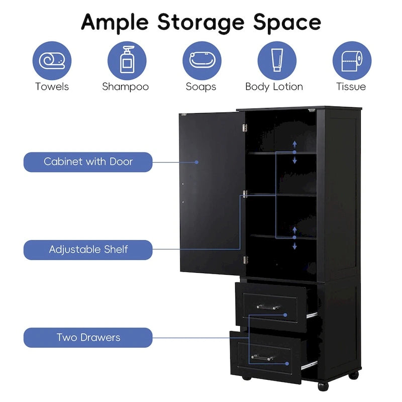 Armoire de rangement haute pour salle de bain, armoire de rangement autoportante
