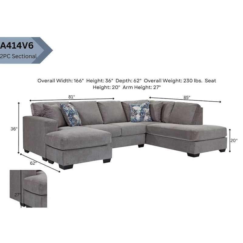 Canapé d'angle en forme de U American Furniture Classics Graphite, modèle A414V6-K2, avec 4 coussins décoratifs
