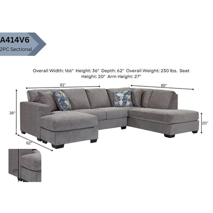 Canapé d'angle en forme de U American Furniture Classics Graphite, modèle A414V6-K2, avec 4 coussins décoratifs