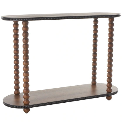 Console ovale en bois à fuseaux, 1 étagère, bords perlés - Brun - Roche River Decor