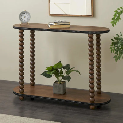 Console ovale en bois à fuseaux, 1 étagère, bords perlés - Brun - Roche River Decor