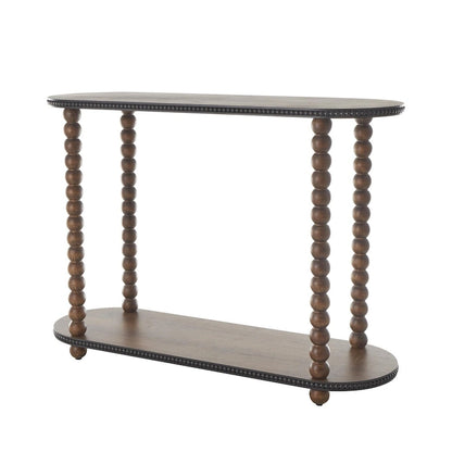 Console ovale en bois à fuseaux, 1 étagère, bords perlés - Brun - Roche River Decor
