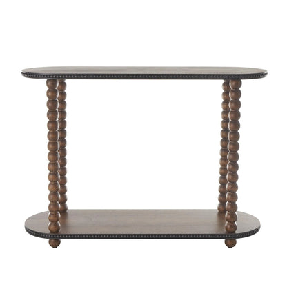Console ovale en bois à fuseaux, 1 étagère, bords perlés - Brun - Roche River Decor